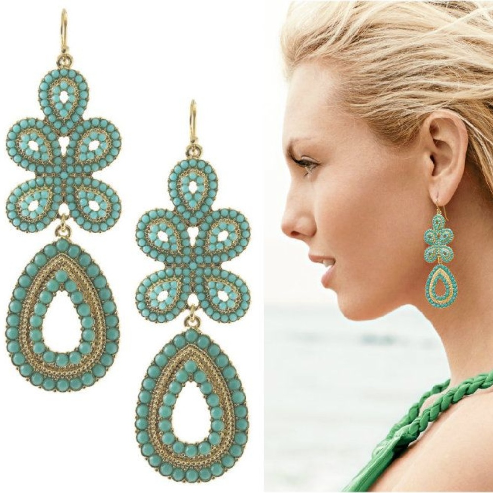 :: S&D Turquoise Capri Chandelier Earrings - Picture 4 of 6